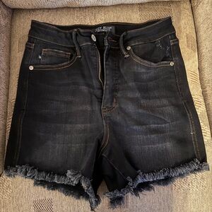 Judy Blue Black Jean Shorts High-Waisted Frayed Hem